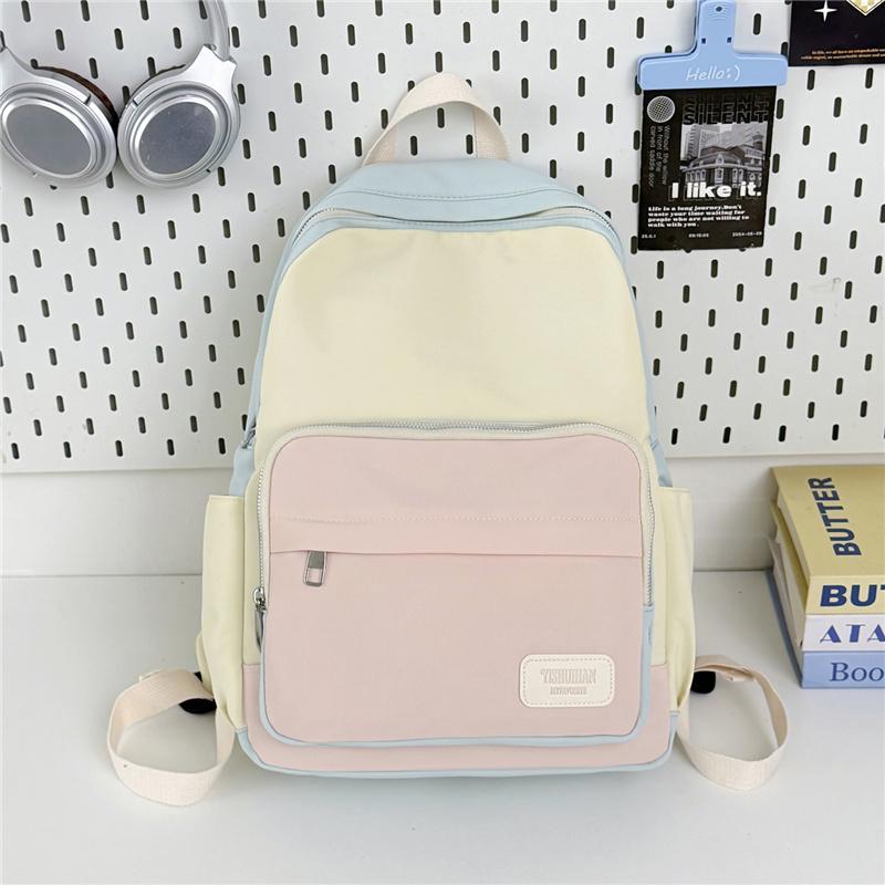 Школьный рюкзак Colorblock из нейлона с передним карманом, боковыми карманами, регулируемыми лямками, повседневный рюкзак для студентов на каждый день