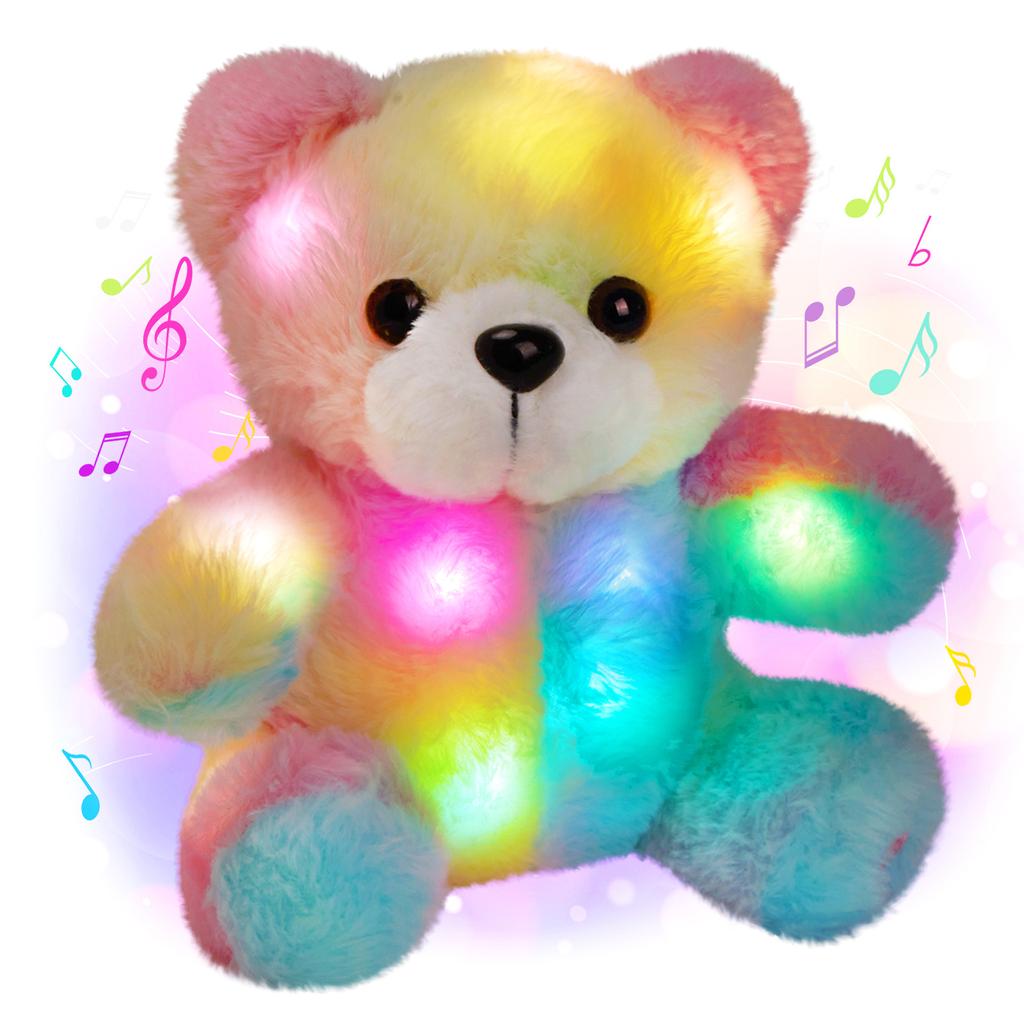 Glow Guards-oso de peluche de arcoíris con luz Musical, almohada de animales con luz LED, regalos de cumpleaños y vacaciones para niños