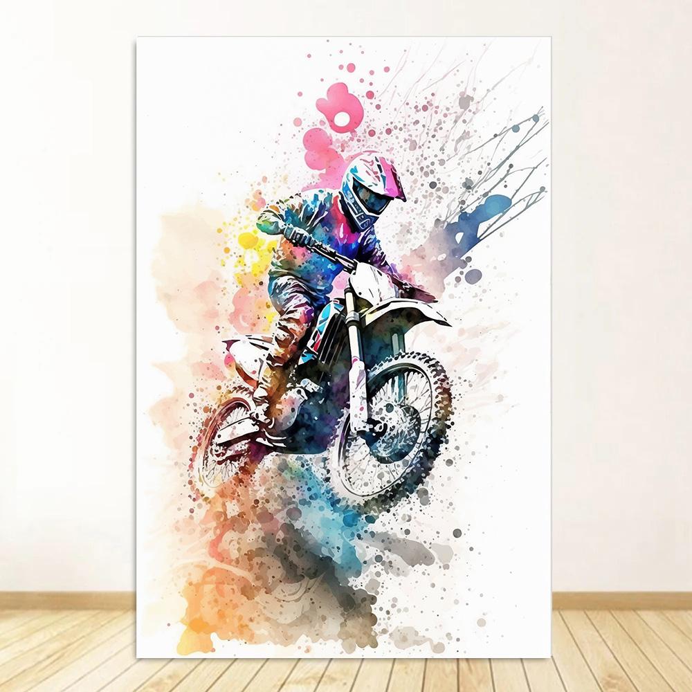 Акварельные постеры с мотоциклами для мотокросса, принты, холст, живопись, мотоцикл, мотоцикл, настенная картина для комнаты, домашний декор, подарок байкеру