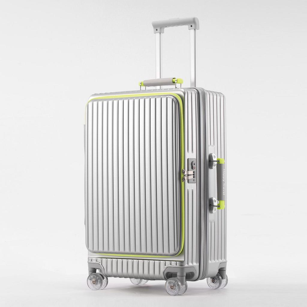 Расширяемый чемодан с цветными блоками и прозрачными колесами – Большой, прочный и открывающийся сбоку ручной чемодан-тележка