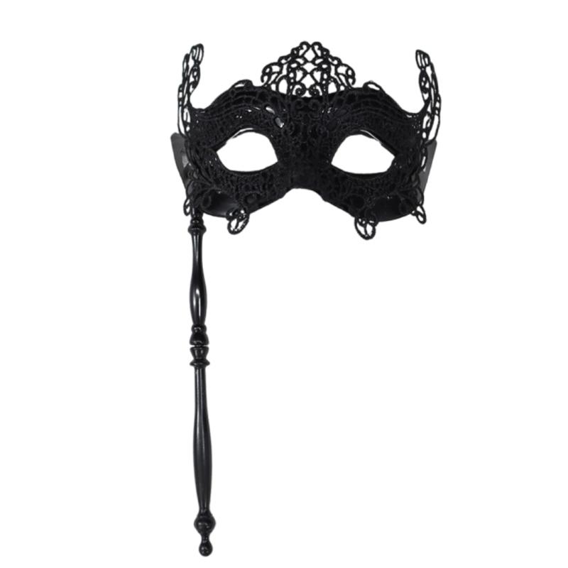 Sophisticated Handheld Parties Mask For Masquerades Event Feathered Lace Design Lightweight Build Comfortable Grip
