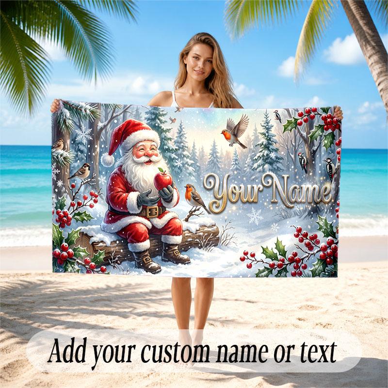 Christmas Winter Theme Soft Beach Towel Personalized Custom Name Text Towel Portable for Beach Pool Travel