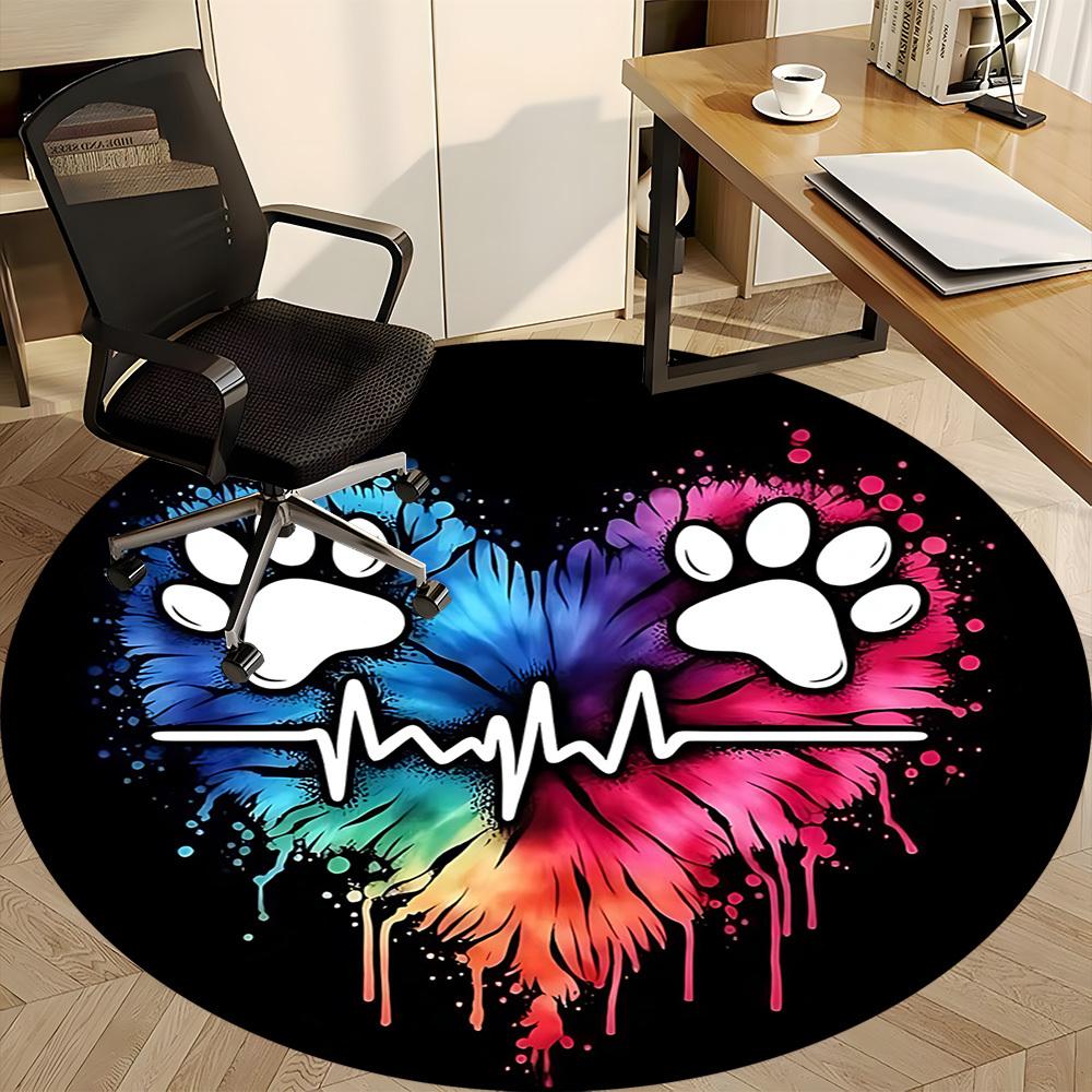 1pc PawPrints Heartbeat Office Round Area Rug, Indoor Mat Suitable ForOffice, Under Office Chairs Bedroom Living Room Home Decor T185