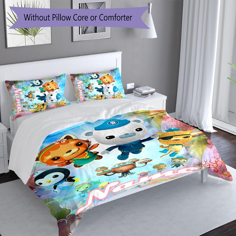 3pcs Custom Name Octonauts Bedding Set,Includes 1 Duvet Cover and 2 Pillowcases,All-season Bedroom Decor