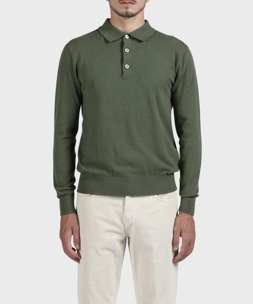 PANICALE Green Cotton Collared Knit