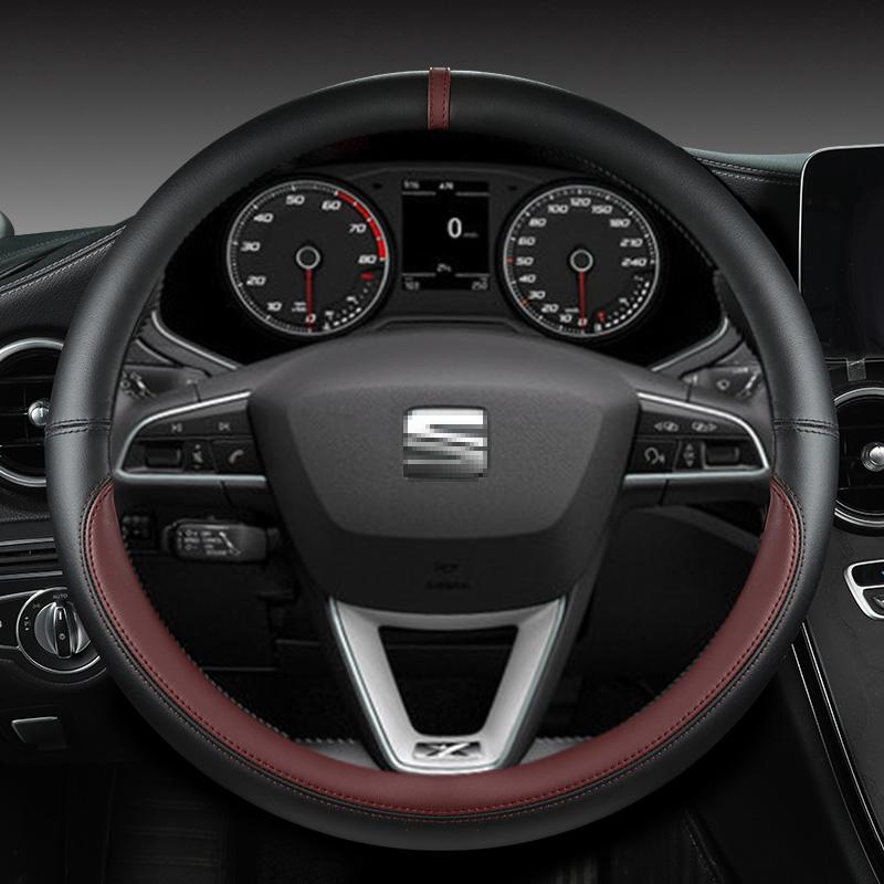 xkzh8 Microfiber Leather Car Steering Wheel Cover Non-Slip 38cm For Seat Tarraco Arona Ateca Ibiza Toledo Mii Leon Arosa Exeo ST FR