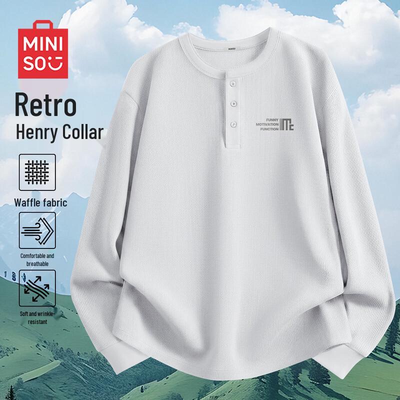 MINISO Men's Japanese-Style Casual Henley Long-Sleeve Shirt