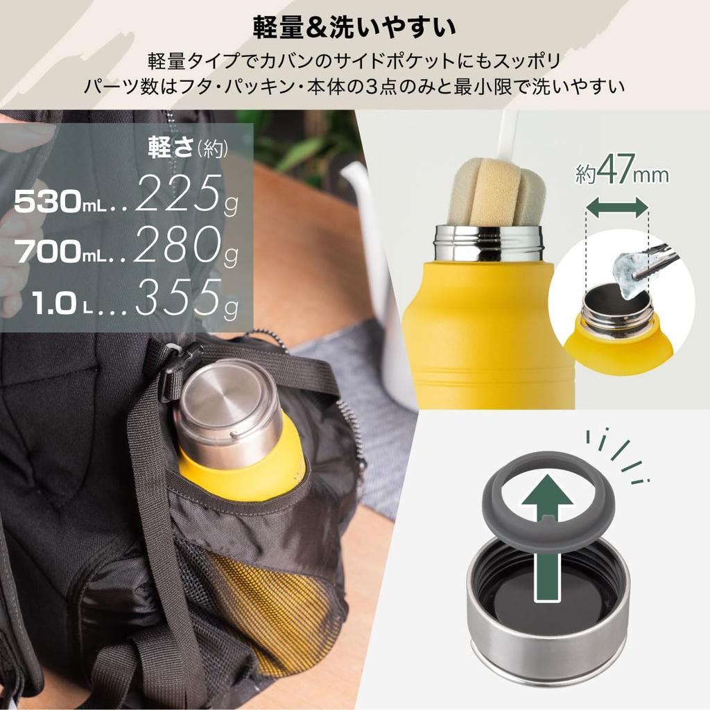 Atlas 700ml Vacuum Insulated Stainless Steel Water Bottle, ColdHot Water Insulation, Lightweight, Direct Drinking, Easy To Clean, Outdoor Use, WENS,