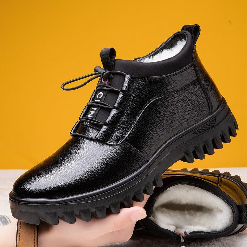 Новые зимние теплые ботинки мужские туфли верхний слой коровьей кожи повседневные кожаные ботинки плюшевые шерстяные интегрированные мужские кожаные ботинки Botas Hombre