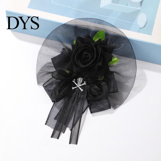 Artificial Rose Hand Flower Black Burgundy Tulle Mesh Corsage for Bridal Groom, Gothic Aesthetic Wristwear Women Boutonniere Wedding, Prom,