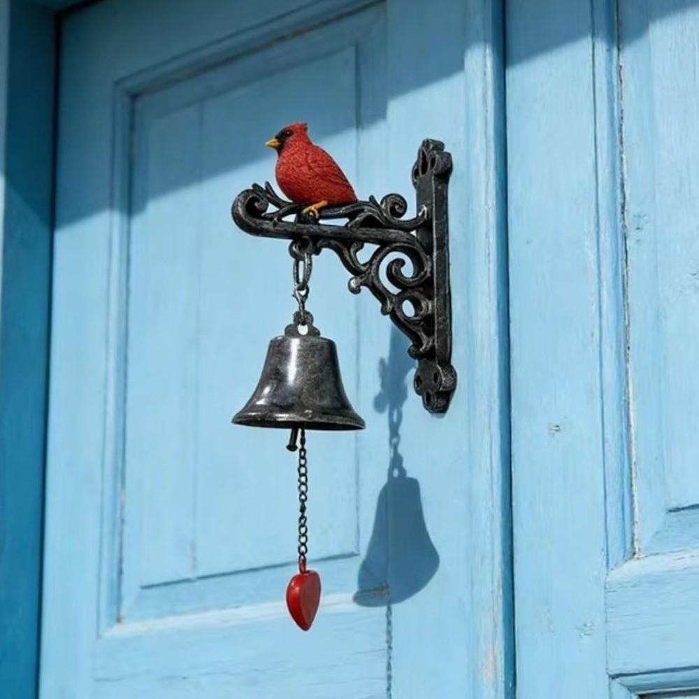 Resin Red Bird Doorbell Metal Hanging Bell Wind Chimes Cast Iron Bell Farmhouse Setting