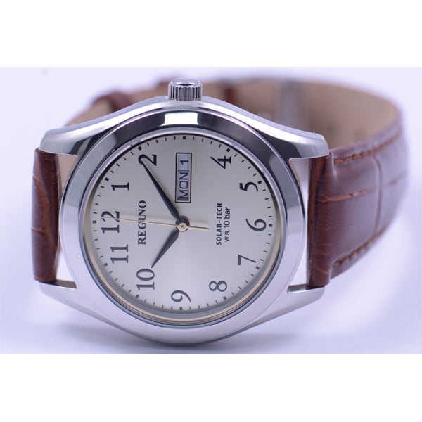 Citizen Мужской КМ1-211-30 ( Часы REGUNO Solar-Tech мужские) Круглые часы коричневые из нержавеющей стали аналоговые