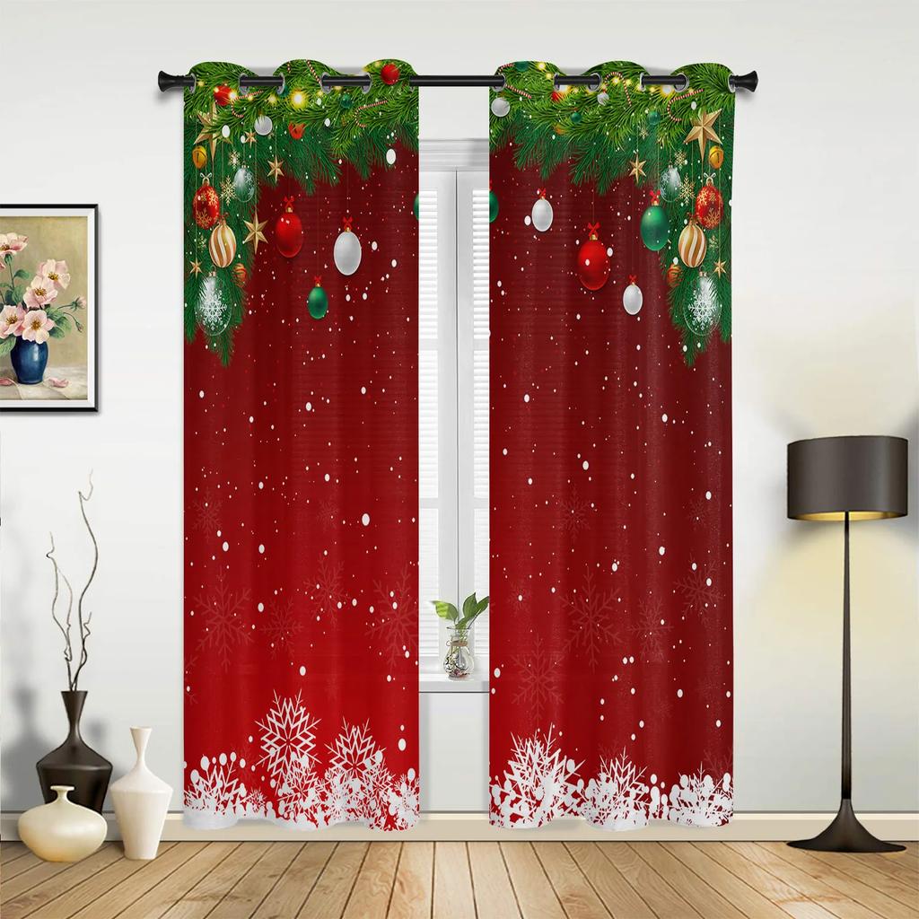 Christmas Tree Snowman Snowflake Pink Window Curtains Decor For Home Bedroom Kitchen Living Room Ornament Xmas Gifts Navidad