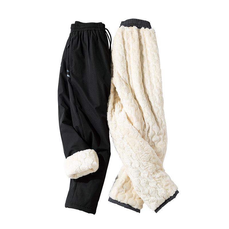 Men's Winter Waterproof Thickened Padded Pants - Straight Leg, Lambswool Lined, Plus Size, Casual Outerwear