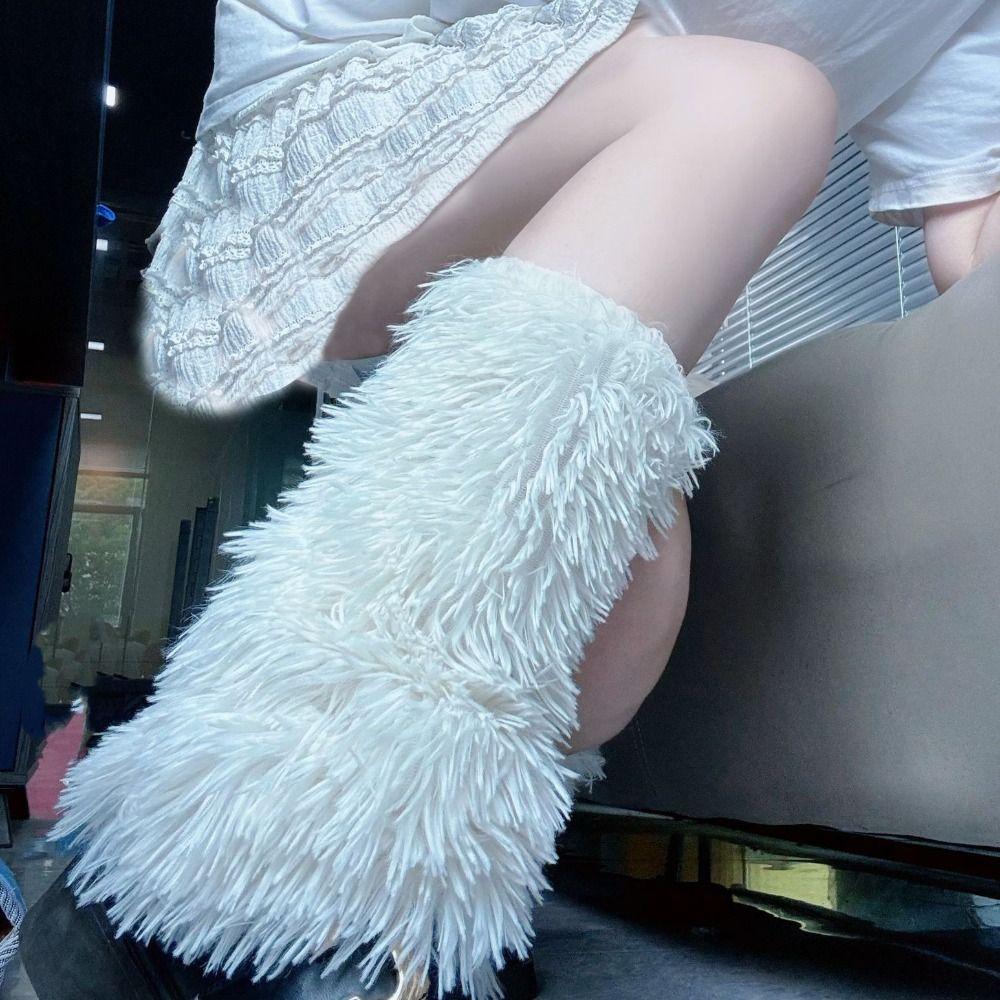 Chubby Furry Leg Warmers Solid Colors Y2k Leggings Thickened Stockings Women Women