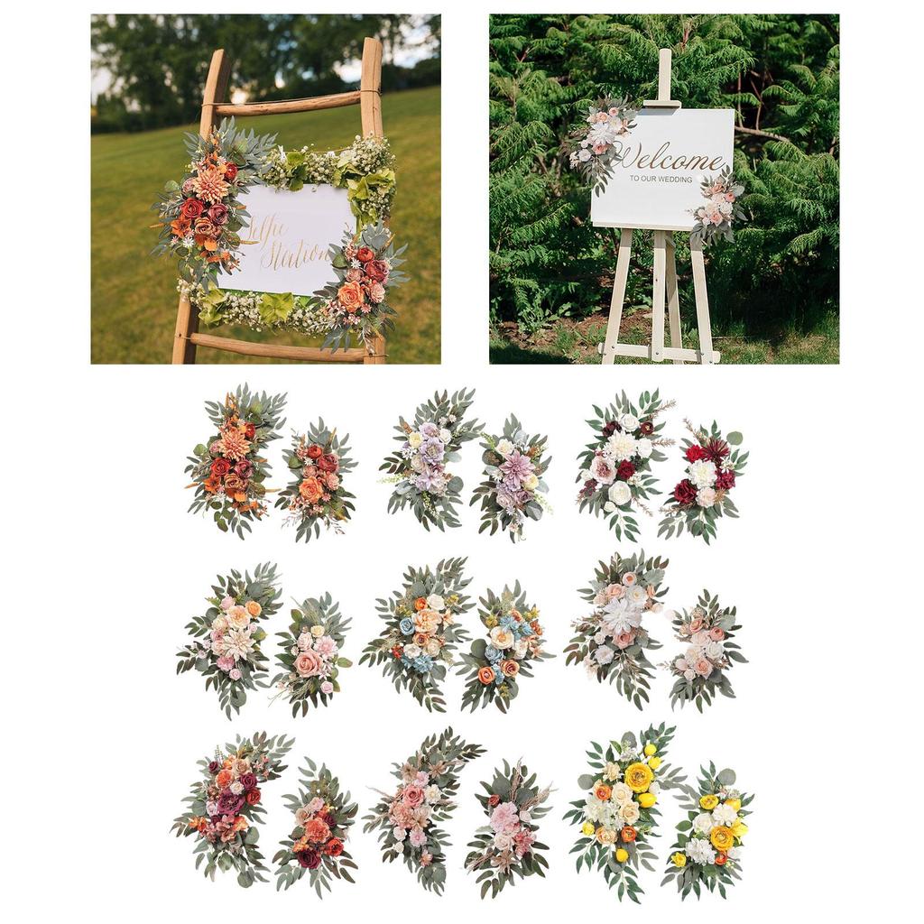 2 Pieces Silk Flowers Artificial Flower Swag Flower Arrangement Wedding Arch Wreath, Floral Backdrop for Reception Door