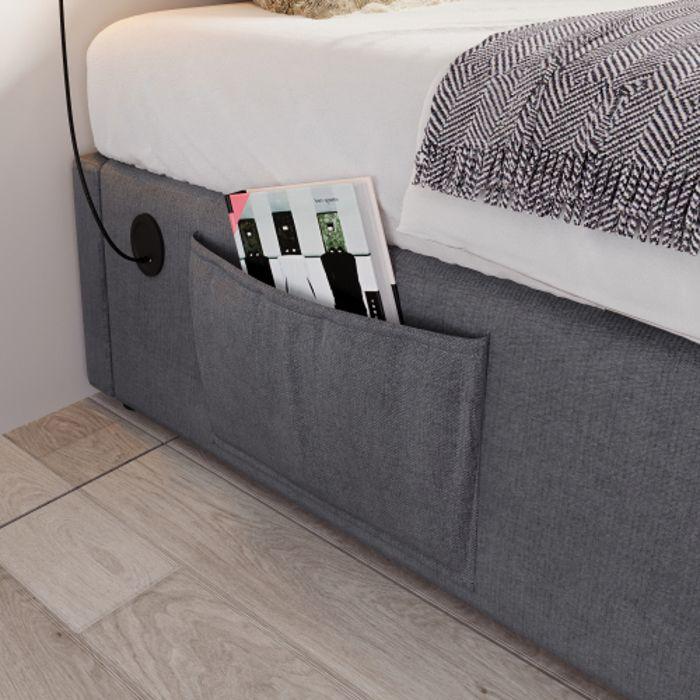 Lit - MUVOE - 140 x 200 cm - USB-C intégré - Sommier à lattes - Gris