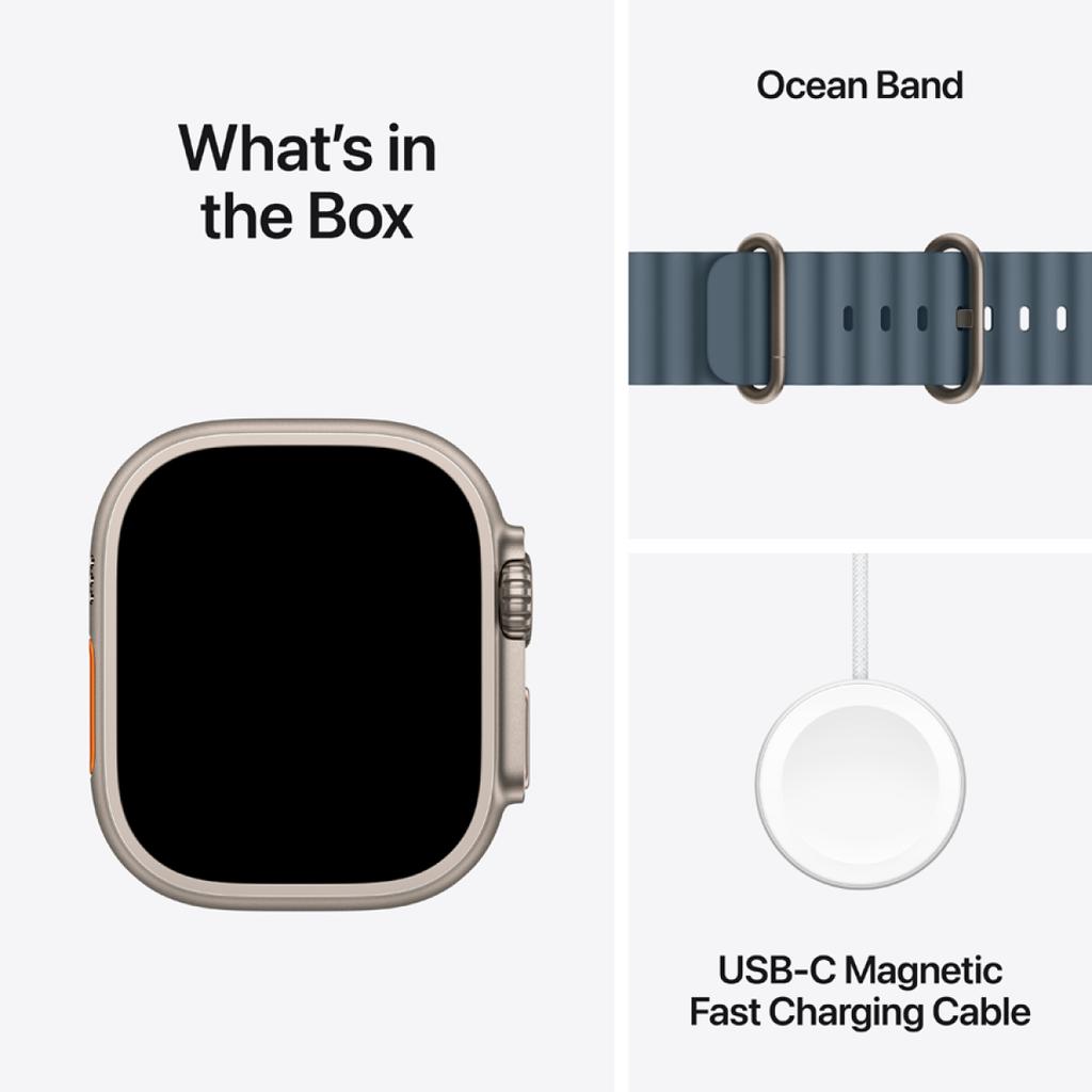 Apple Watch Ultra 3 GPS + Cellular 49 мм, корпус из натурального титана с ремешком цвета «Синий океан» с якорем, модель A3281