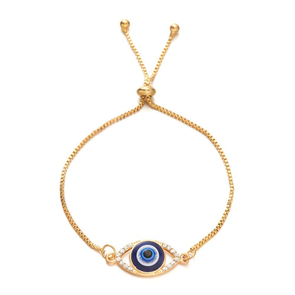 Браслет-цепочка с золотыми молитвенными синими глазами в турецком стиле, браслет с символом удачи, женские украшения
