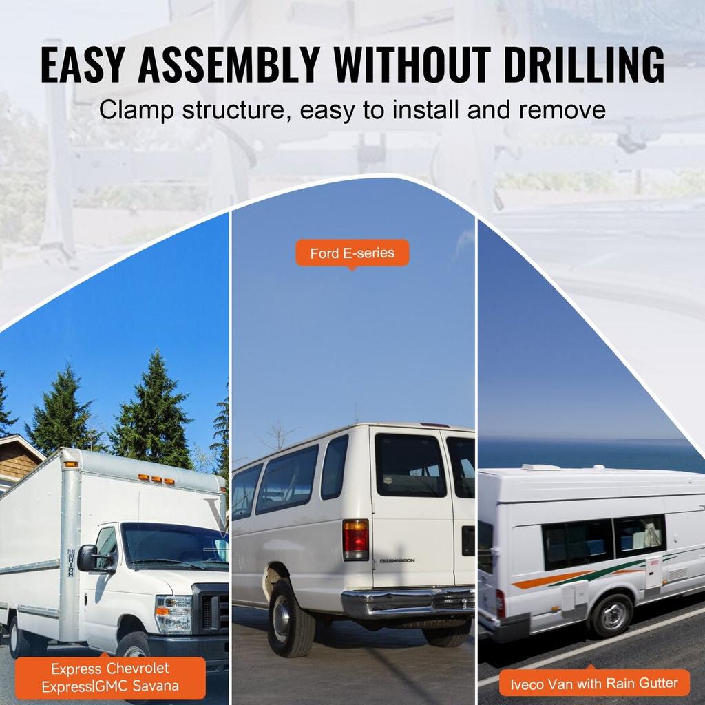 Van Roof Ladder Rack, 2 Bar Alloy Steel Ladder Racks, Adjustable from 1200-2000 mm, 227 kg Capacity, Roof Rack Compatible with Full-size Vans with