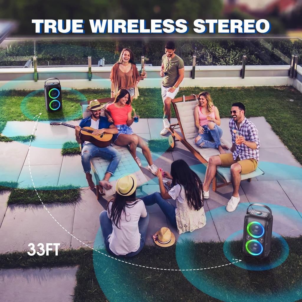 W-KING 80W Loud Bluetooth Speaker, Super Deep Bass, Huge 105dB Sound, Portable Party Speaker, Mixed Color LED Lights, 24H Playtime, Bluetooth 5.0,