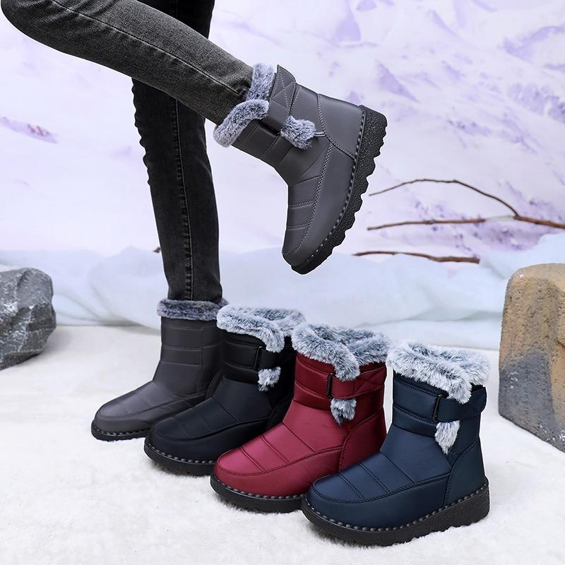 Женские новые зимние сноубутсы, флисовые утепленные теплые нескользящие ботинки, высокие с толстой подошвой, женские ботинки