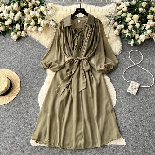 Французские шикарные платья макси для женщин с отложным воротником и рукавами-фонариками, женское летнее платье на шнуровке, женское летнее платье трапециевидной формы, Прямая поставка