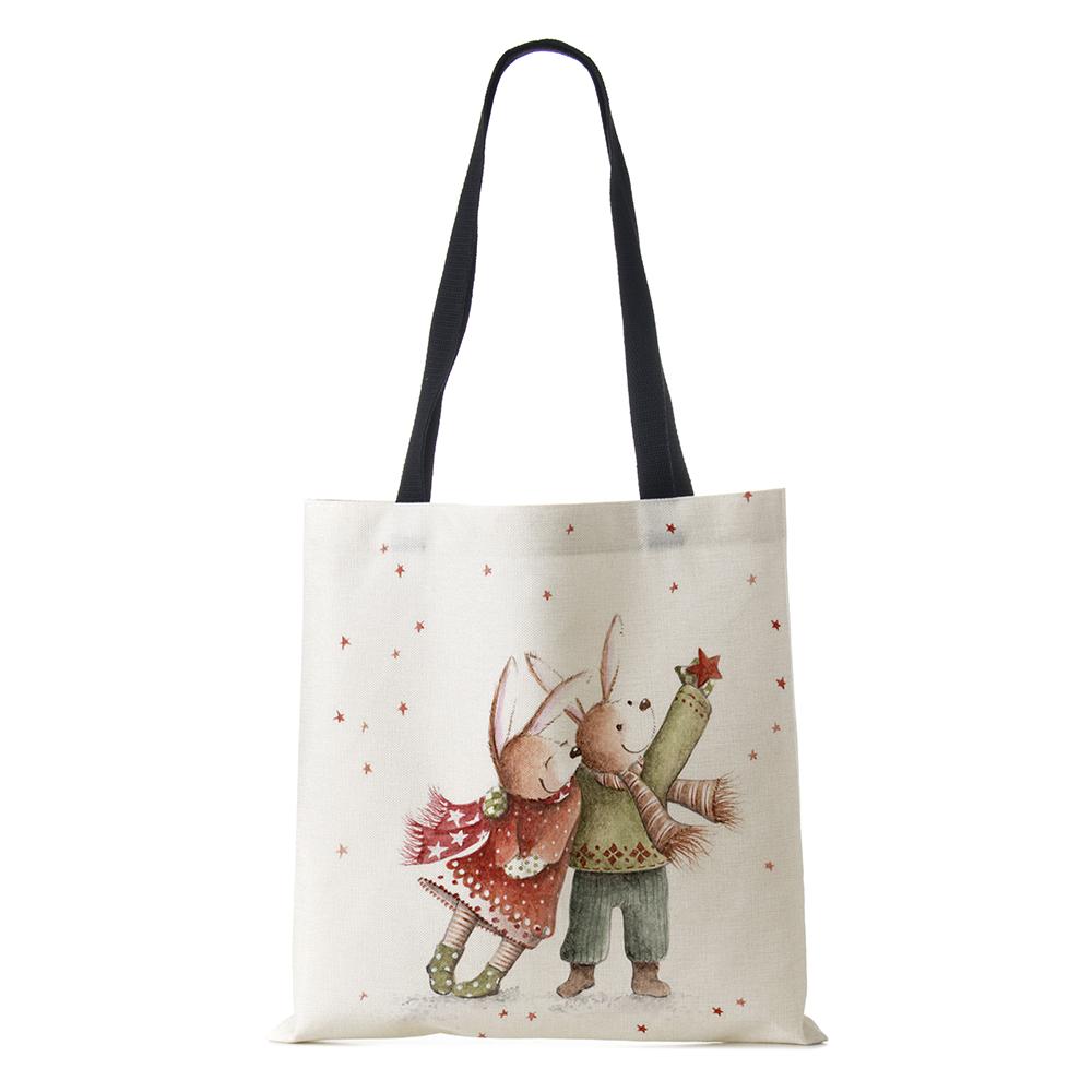 Холщовая сумка-шоппер Харадзюку Мультяшный Рождественский Лосьженская Сумка через плечо Корейская Многоразовая Большой вместимости Складная Сумка-тоут Сумки KTY