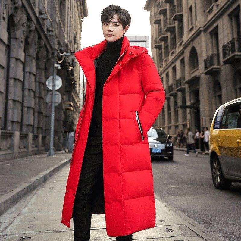 Модный тренд, мужской пуховик с капюшоном, осень-зима, бархатный утолщенный теплый белый утиный пух, длинный пуховик для пар