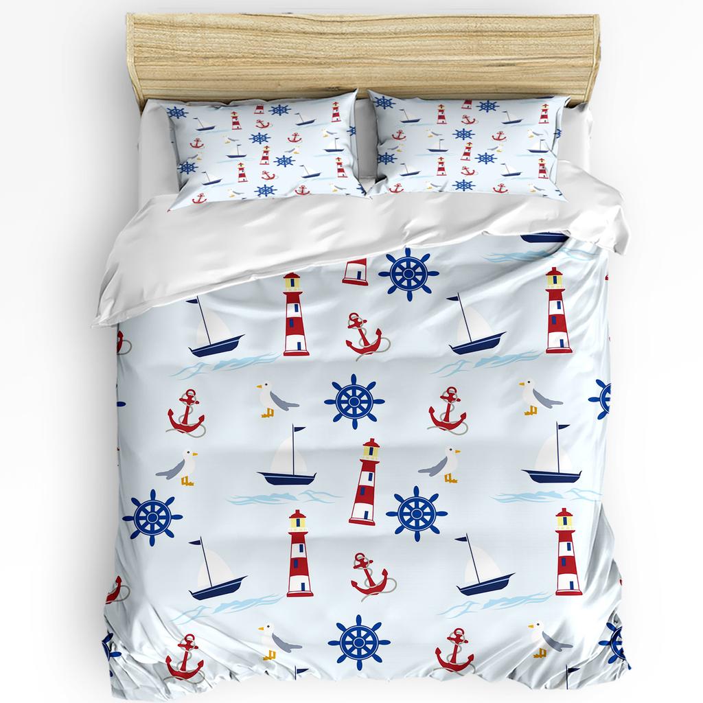 Striped Ship Rudder Anchor 3pcs Bedding Set For Double Bed Home Textile Duvet Cover Quilt Cover Pillowcase