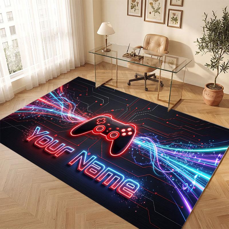 Game Controller Theme Crystal Velvet Floor Rug Personalized Custom Name Text Warm Carpet Home Decoration