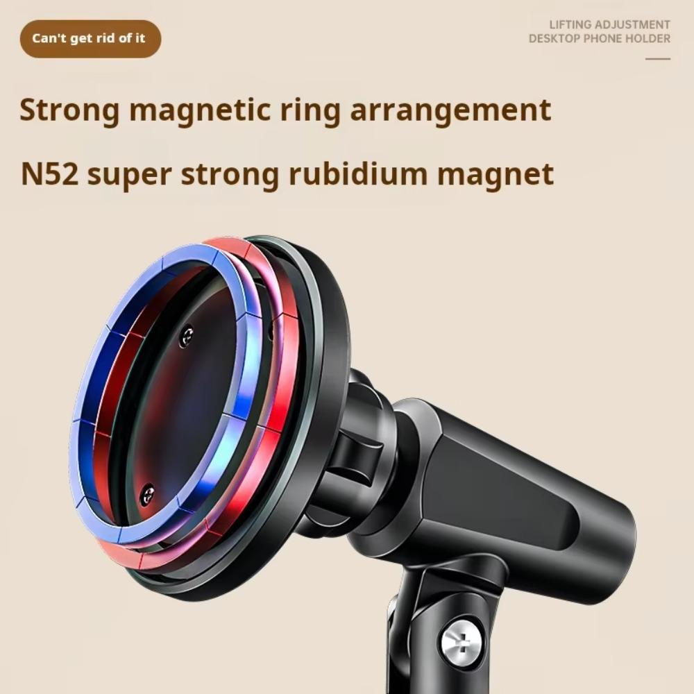 Magnetic Desktop Phone Holder Aluminum Alloy Telescopic Stand 360° Rotation Overhead Shot Bracket Heavy Base for Live Recording