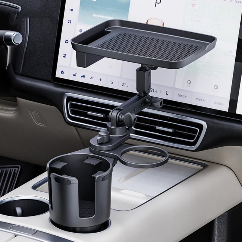 Car Cup Holder With Tray Expandable Food Tray Table Drink Holder 360 Rotation Car Gadgets Multifunctional For Drive Road Trip