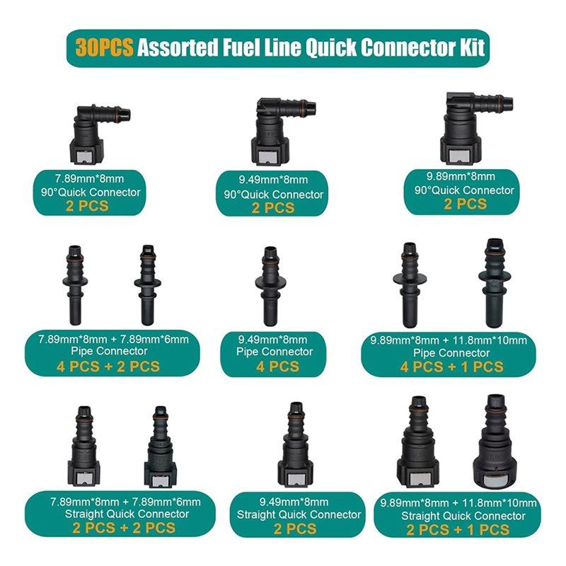 Hot Sale-Fuel Line Quick Connect Fittings, 30Pcs Fuel Line Repair Kit, 13 Size Hose Release Connector Straight Elbow