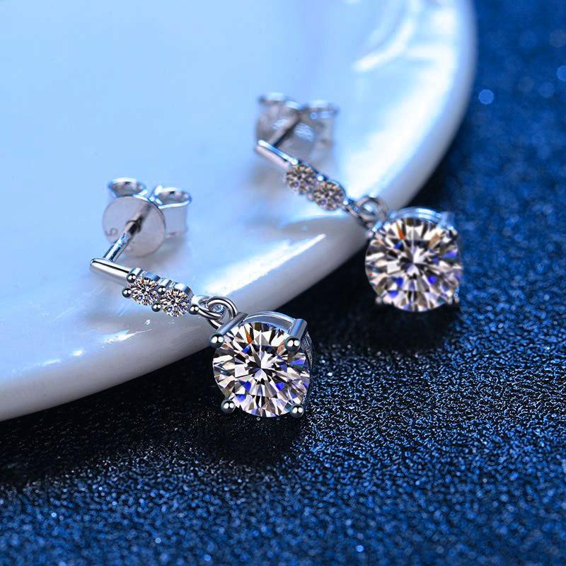 Серьги из стерлингового серебра 925 пробы с муассанитом и бриллиантами, драгоценный камень, свадебные, обручальные, висячие серьги-крючки, ювелирные украшения