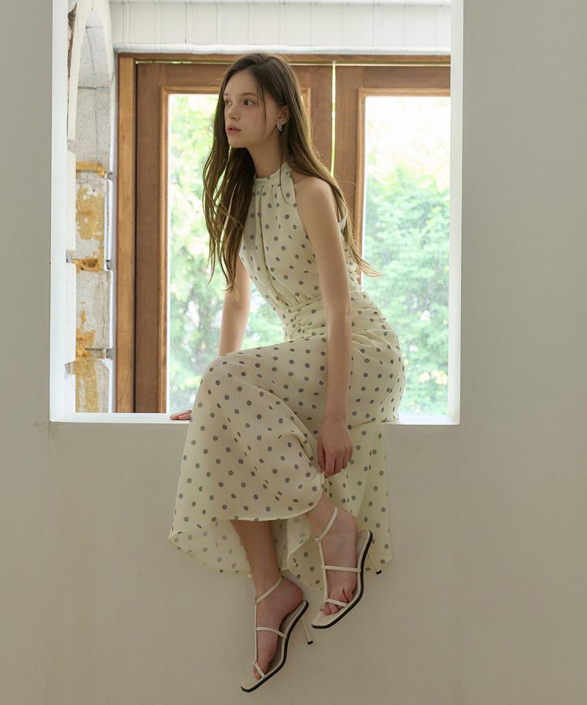 Julie And Kara 26Hs Love By You Marina Dot Halter Dress Cream Resort Look Vacation Look
