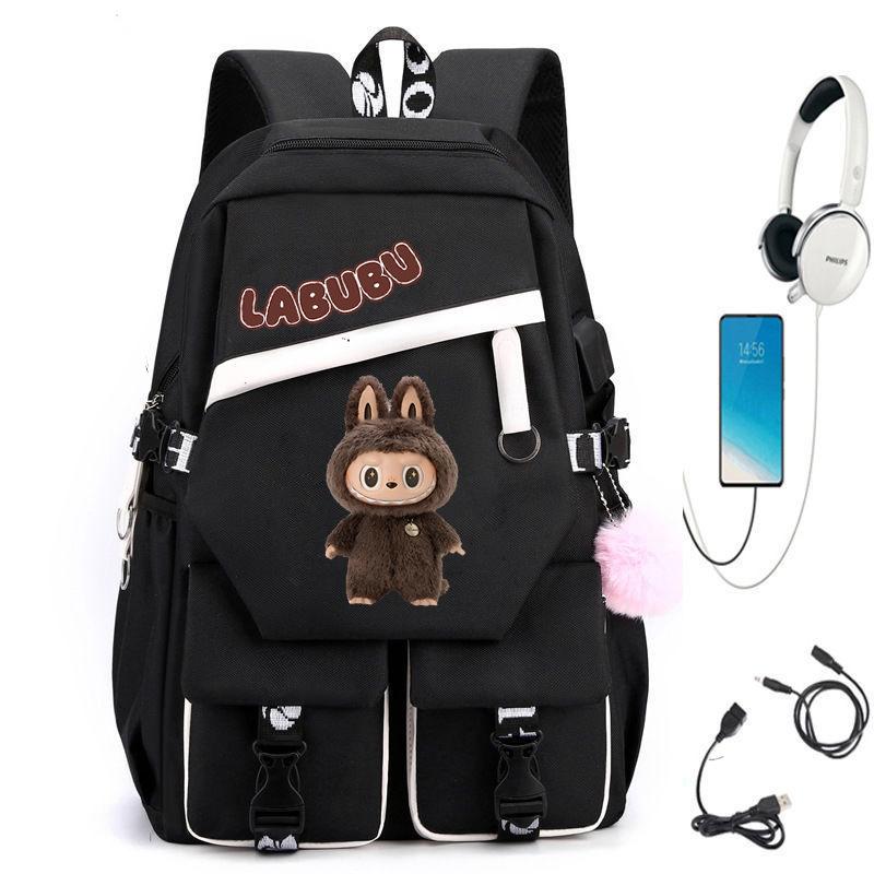 New POP MART Labubu School Bag USB Charging Student Junior High School Student Fashion Casual Backpack