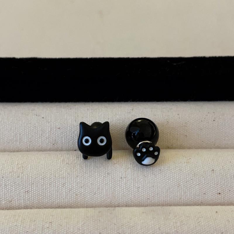 Забавная асимметрия, кошачьи лапки спереди и сзади, серьги-гвоздики, женская ниша, индивидуальность, мода, элегантные, универсальные серьги