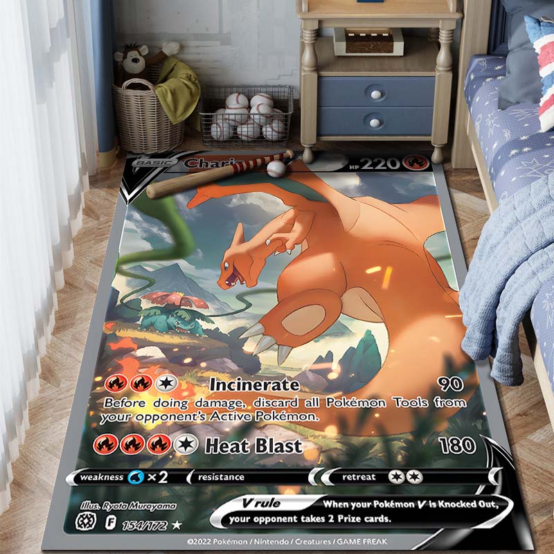 1 шт. Ковер с принтом Charizard из карт Pokémon для дома, гостиной, спальни, детской комнаты, нескользящий коврик для пола, ковер для игровой зоны, подарки