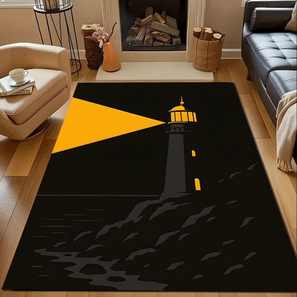 Lighthouse Nightlight Silhouette Patterned carpet, non slip mat suitable for living room and bedroom sofas