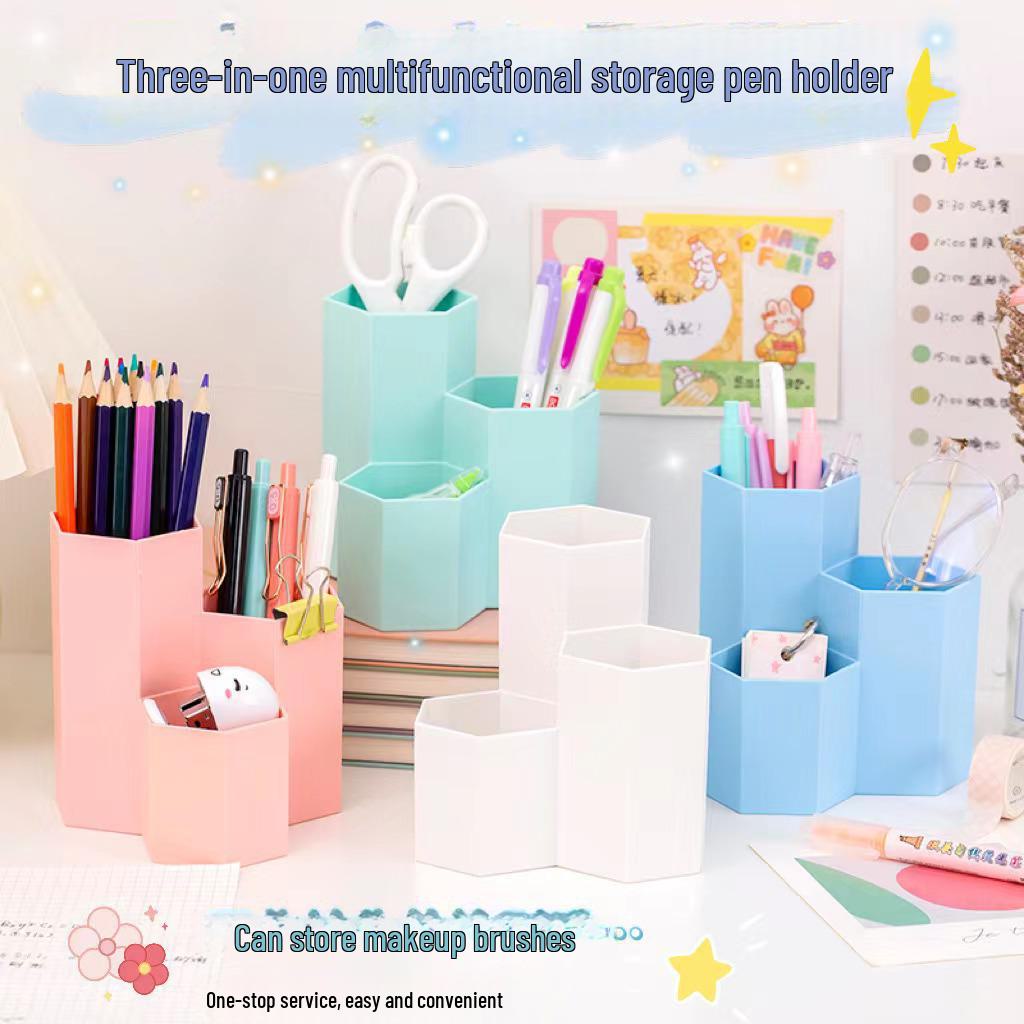 Hexagonal Multi-Grid Storage Box: Creative Eyebrow Pencil, Cosmetic, and Stationery Desktop Holder for Students