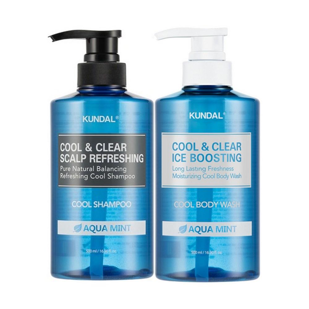 Kundal Шампунь для освежения кожи головы Cool & Clear 500 мл + Гель для душа с ледяным эффектом Cool Boosting 500 мл Аква-мятный аромат 1 шт 500 мл