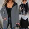 Women's Long-sleeved Casual Fashion Patchwork Contrasting Color Cardigan Hooded Sweatshirt