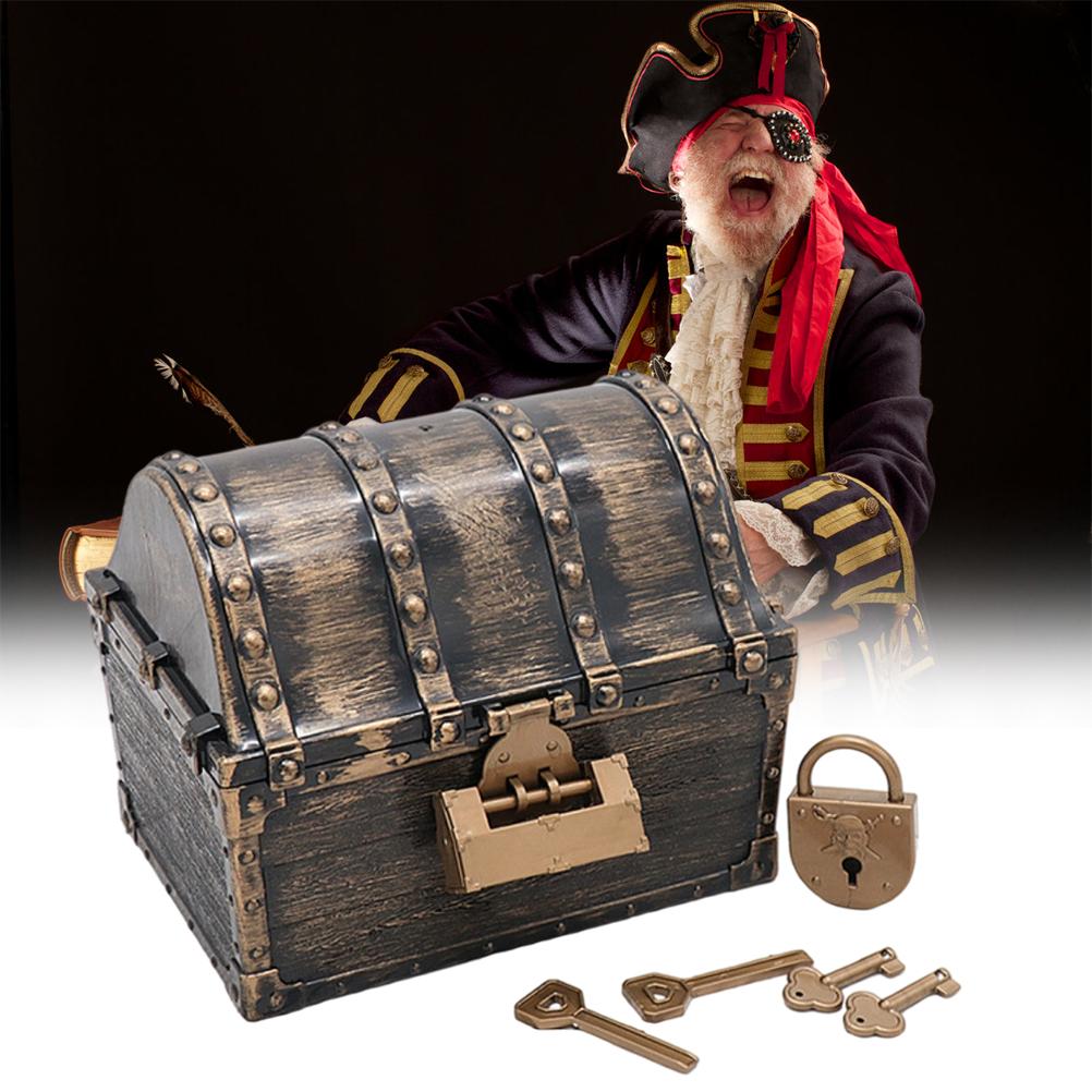 Kids Pirate Treasure Chest Treasures Collection Storage Box Vintage Pirate Jewelry Box for Friends