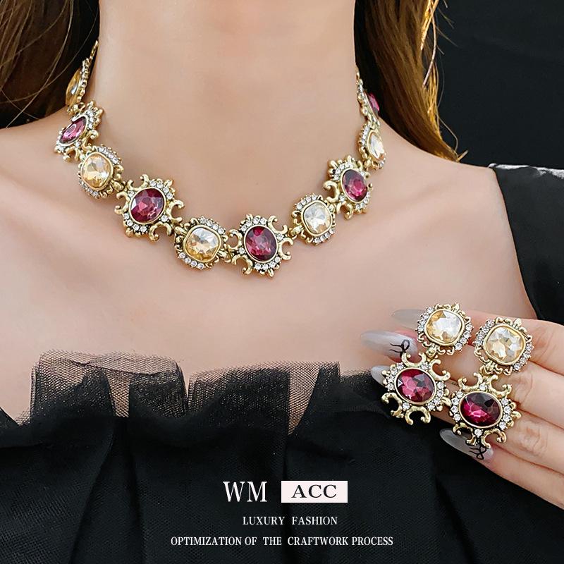 Винтажное круглое колье с бриллиантами: Модная бижутерия в стиле хай-корт, цепочка на ключицу