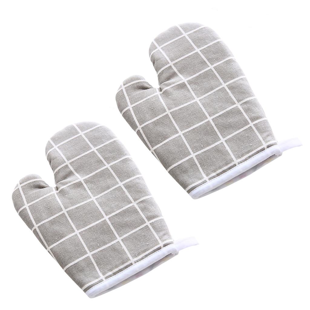 Oven Mitt Cooking Mitten Cotton Lining Heat Resistant Gloves Tool for Baking DishGrey Grids