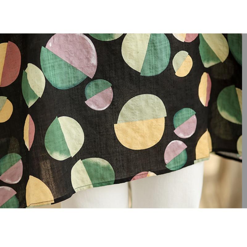 DIMANAF 2025 Весенняя футболка больших размеров Женская с принтом Рукав «летучая мышь» Горошек Винтажный Свободный топ Повседневный