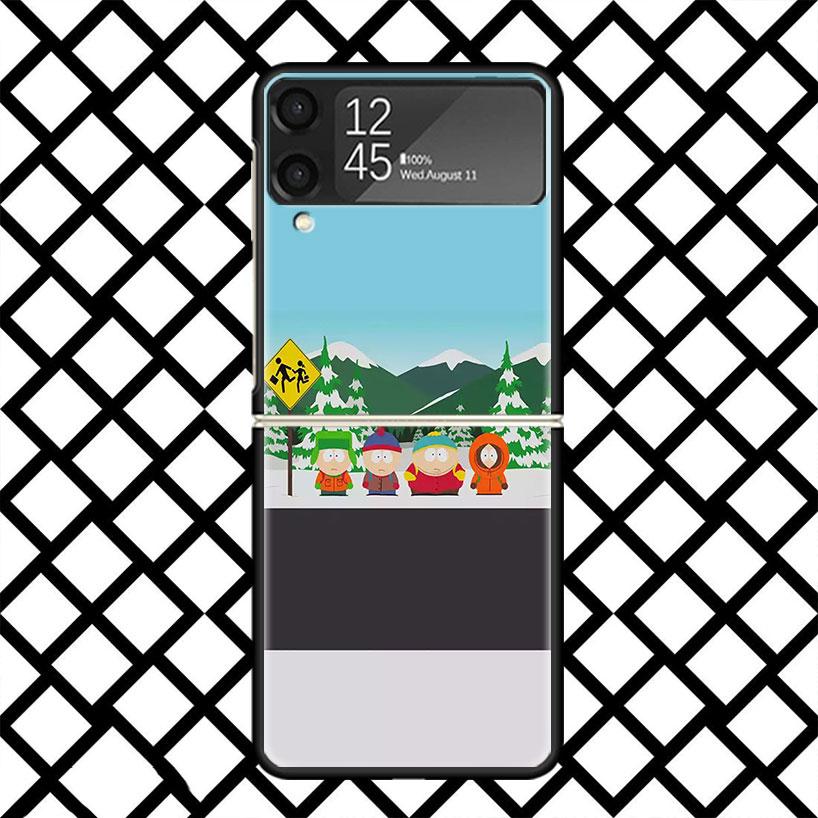 Мультяшный чехол для телефона S-South P-Parkes для Samsung Z Flip 7 6 5 4 3 Galaxy ZFLIP7 ZFlip6 5G Flip5 Flip4 Flip3 5g Черный Жесткий Чехол