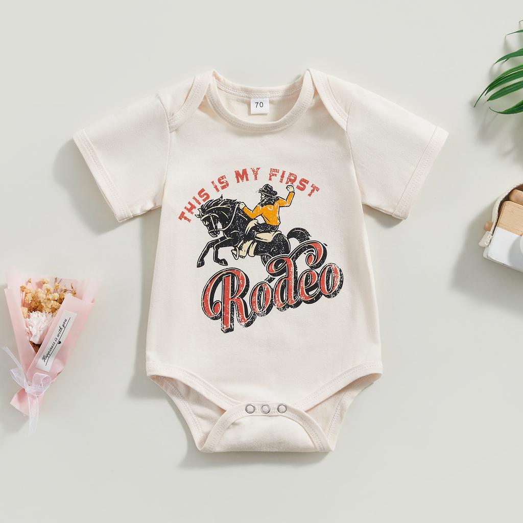 Baby Boys Summer Casual Romper Short Sleeve O Neck Letter Horse Print Loose Playsuit