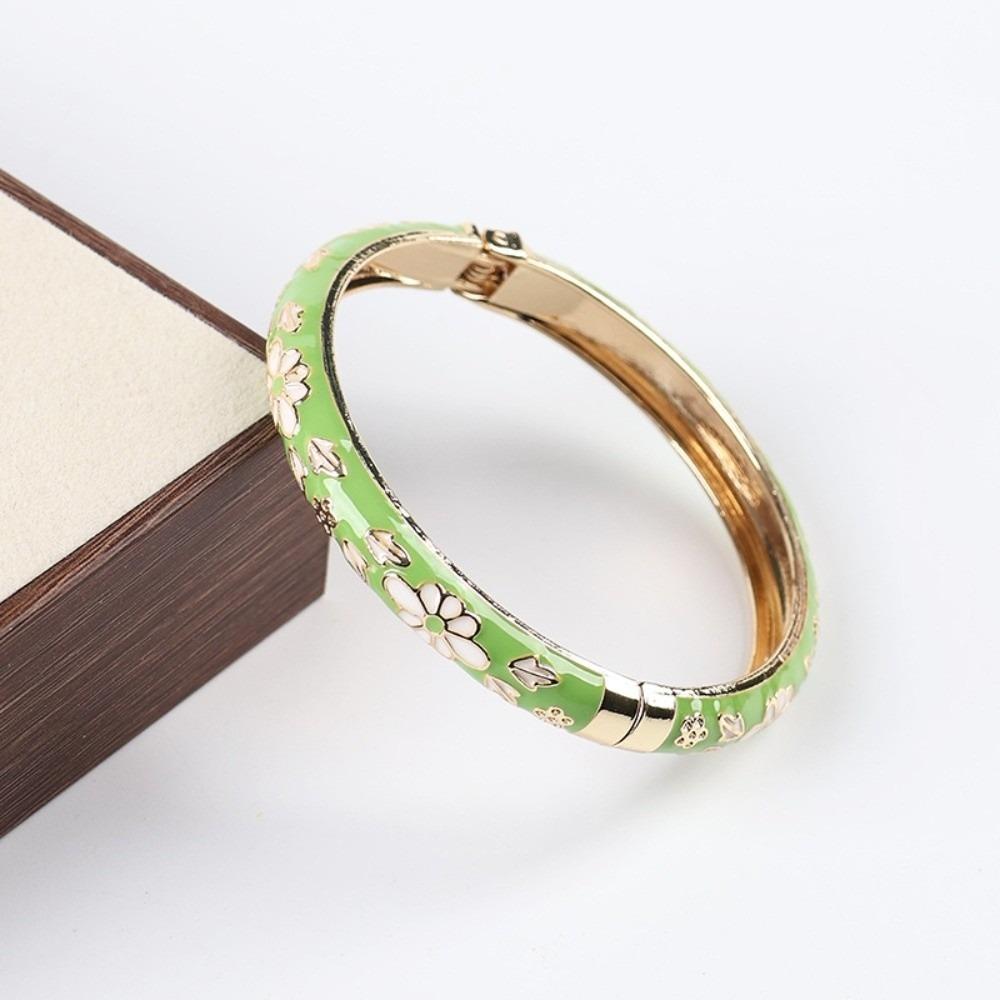 Enamel Flower Bangle Traditional Women's Hand Bracelet Bohemian Vintage Cloisonne Bangle Ladies